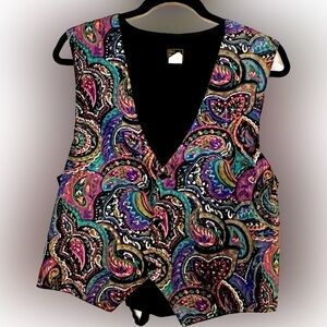 Vintage - Well Bred Boxer Boho Vest. Purple, black, green paisley print Med EUC